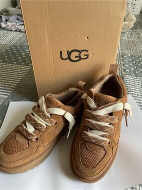 UGG Chestnut Brown Suede & Mesh Sneakers with Cream Laces